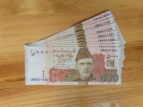 Pakistan Currency Notes Of 5000 Rupees New Banknotes Stock Image
