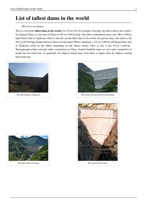 List Of Tallest Dams In The World 1 List Of Tallest Dams In The World Docslib