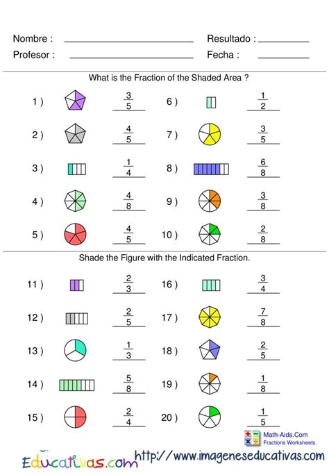 Propiedades de la potenciacion curso/nivel: Fichas ejercicios de fracciones con figuras (11) - Imagenes Educativas