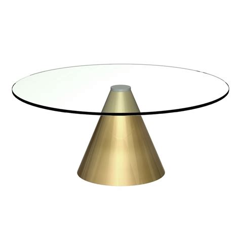 Round Clear Glass Coffee Table W Conical Brass Base From Fusion