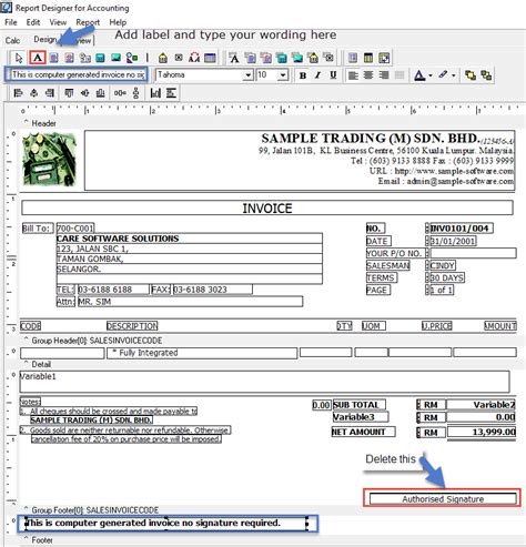 But typically if there is no dispute, such type of invoices are working out fine and typically goverment officials are fine with such invoices. DELPHI-How to display remark "This is computer generated ...