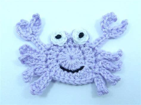 Sea Life Appliques Crochet Applique 1 Lilac Applique Crab Etsy