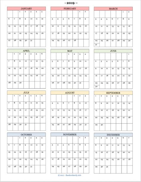 Printable Year At A Glance Calendar Free Letter Templates