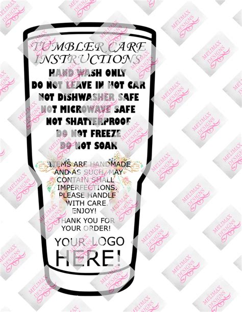 Tumbler Care Card Printable Png Etsy Canada