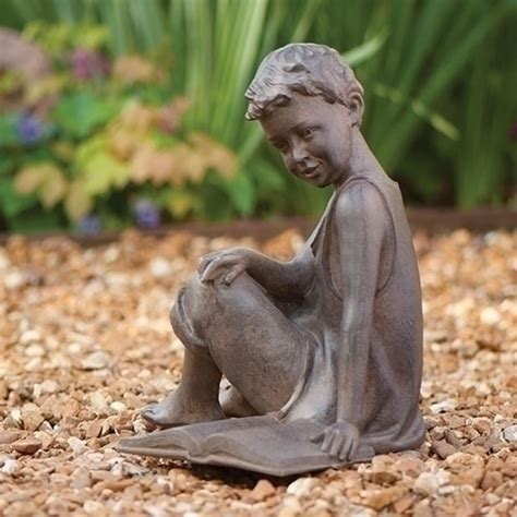 Roman Set Of 2 Bronze Brown Joyful Boy Reading Outdoor Resin Garden