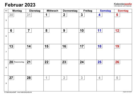 Kalender Februar 2023 Als Pdf Vorlagen