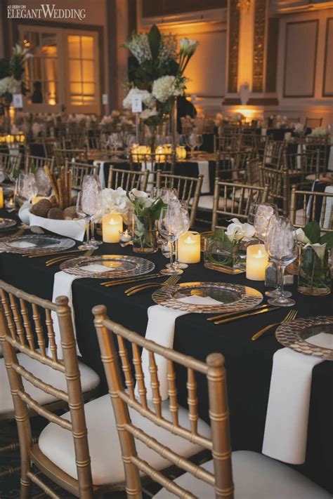 Dazzling Black White Gold Wedding Elegantweddingca Wedding Table