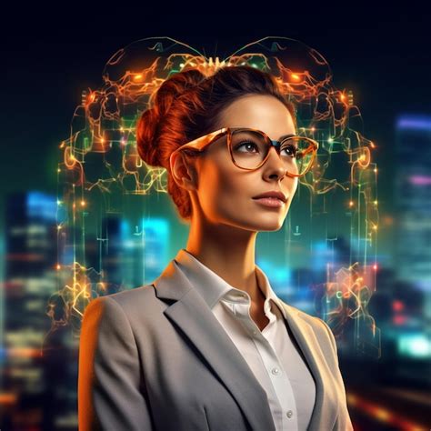 Premium Ai Image A Woman Wearing Glasses And A Suit Stands In Front