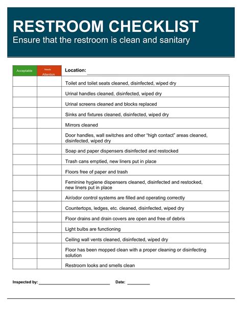 Sample Restroom Checklist Template