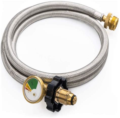 5ft Upgraded Braided Propane Hose With Gauge Converts Propane Stove