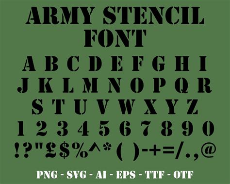 Army Stencil Font Ttf Svg Eps Png Cricut Etsy