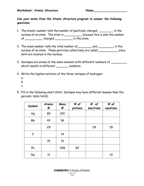 Basic atomic structure worksheet h and the 1. Atomic Structure Worksheet