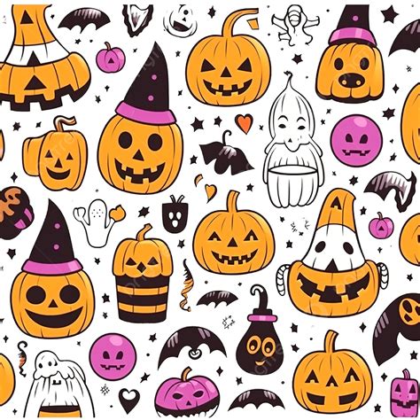 Halloween Seamless Pattern And Holiday Card Cartoon Style