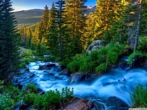 Landscape Mountain River Blue Water Forest Rocks Green Grass Desktop