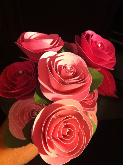 1 dozen pink pallete cardstock roses with cardstock leaves ...