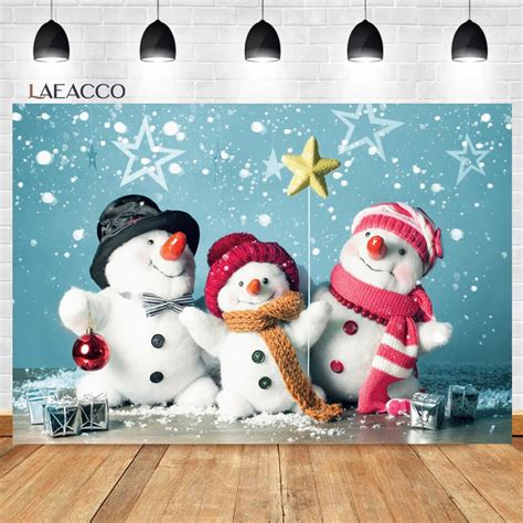 Laeacco Winter Cute Snowman Christmas Star Baby T Light Blue