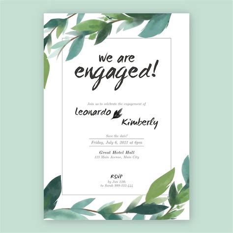 Premium Vector Floral Engagement Invitation With Leaves