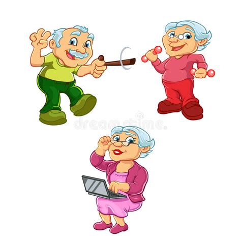 Funny Illustration Of Old Woman And Old Man Cartoon