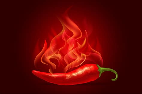 Red Hot Chili Pepper In Fire Food Illustrations ~ Creative Market