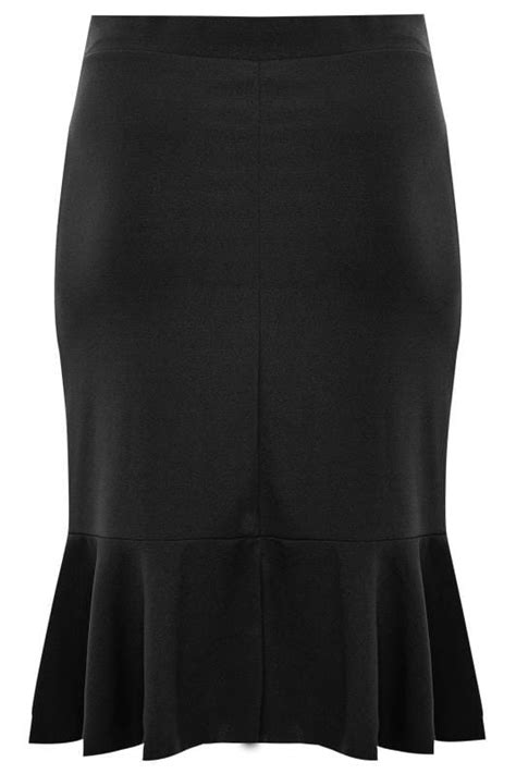 Yours London Black Fishtail Midi Skirt Yours Clothing