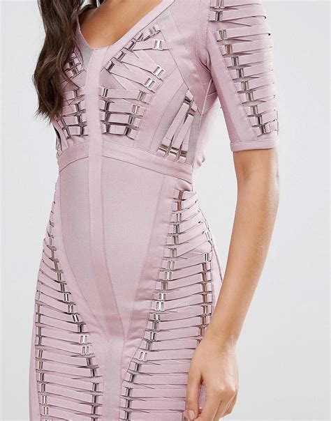 Wow Couture Synthetic Ladder Detail Bandage Dress In Pink Lyst