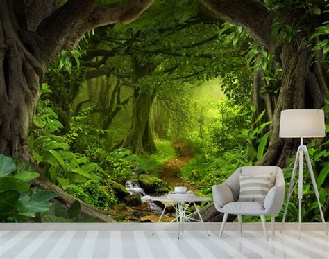 Fantasy Enchanted Forest Mural Large Forestswall Mural Etsy