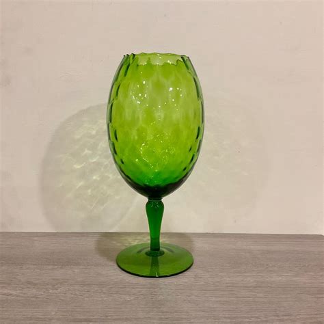 Tall Mid Century Empoli Green Glass Vase Or Compote Optical Etsy