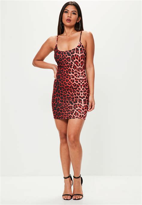 Missguided Red Leopard Print Bodycon Dress Lyst