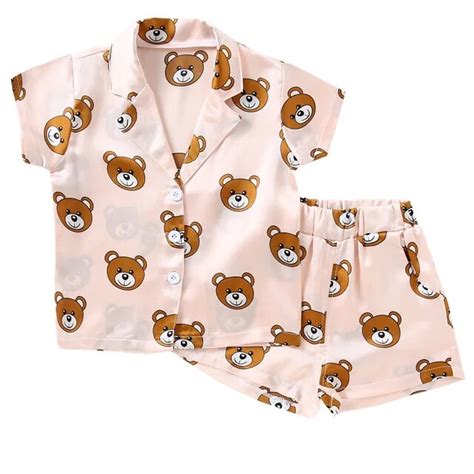Summer Cartoon Bear Print Baby Girls Pajama Set Boys Sleepwear Kid