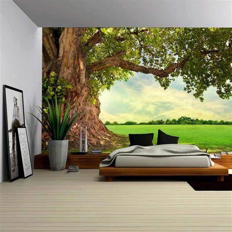Wall26 Spring Meadow With Big Tree With Fresh Green Leaves Removable