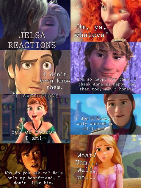 Jelsa Reactions By Merida Rapunzel Hans Eugene Flynn Anna Kristoff Hiccup Funny Disney