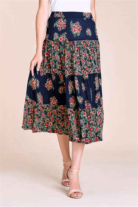 Buy Printed Crinkle Tiered Skirt Home Delivery Bonmarché