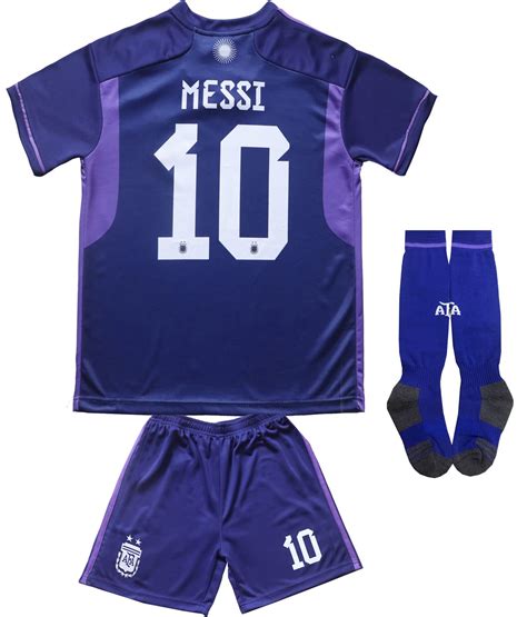Buy 2022 Argentina 10 Away Lionel Messi Kids Soccer Football Jersey