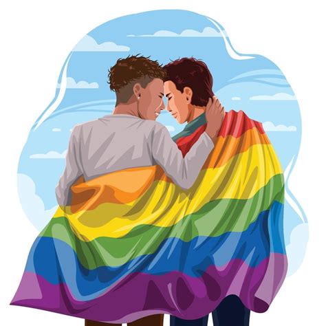 Casal Homossexual Se Abraçando Com Orgulho Bandeira Lgbtq 2373820 Vetor