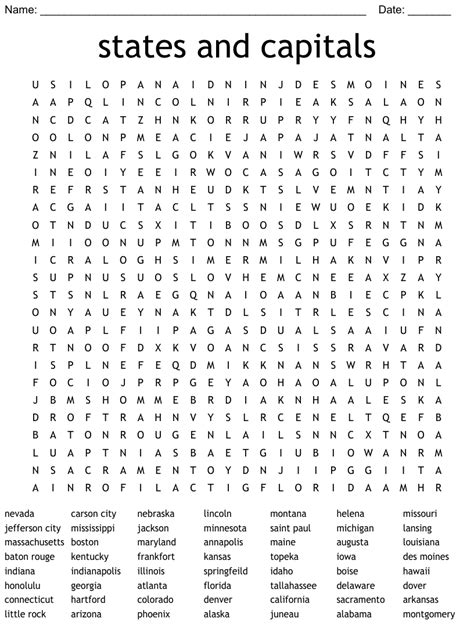State Capitals Crossword Wordmint