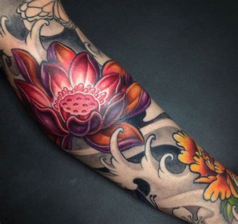 An excellent japanese style tattoo featuring a number of deftly etched lotus flowers. 150+ Lotus Flower Tattoo Designs With Meanings (2021 ...