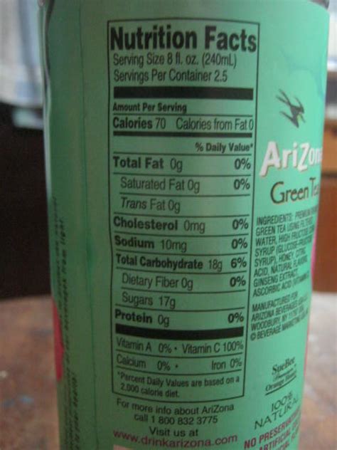 Nutritional Value Of Arizona Sweet Tea Nutrition Ftempo