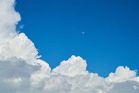 Download Afternoon Blue Cloudy Sky With Moon Wallpaper