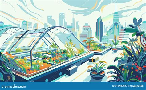 Urban Rooftop Garden Oasis Amidst City Skyline Stock Image