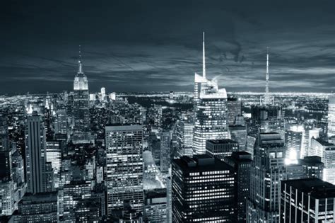 New York City Manhattan Skyline At Night Stock Photo By ©rabbit75dep