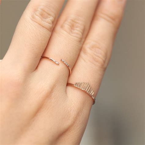 Minimalist Twist Open Diamond Ring 14k Solid Gold 11mm Thin Open Ring