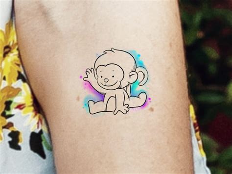 Baby Monkey Watercolor Temporary Tattoo