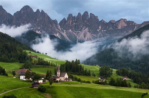 Dolomiti Dolomites Mountains Clouds Forest Trees Grass Church