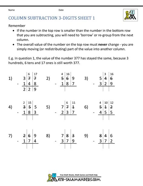 How To Subtract 3 Digit Numbers With Regrouping Worksheets