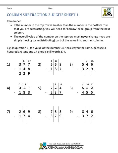 This worksheet is a pdf document. 3 Digit Subtraction Worksheets