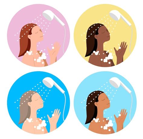 Mujer Joven Lavándose La Cabeza Con Champú Y Espuma En El Baño Con