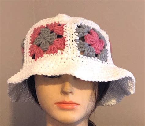 Crochet Granny Square Hat Bucket Hat Summer Spring Hat Etsy