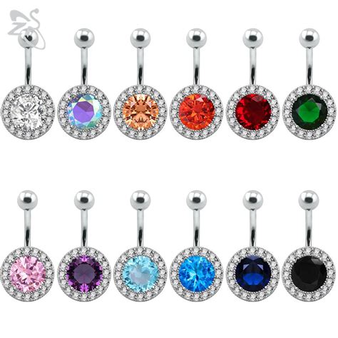Crystal Navel Belly Button Rings Round Cubic Zirconia Sexy Navel Piercing Bars Copper Mix Colors