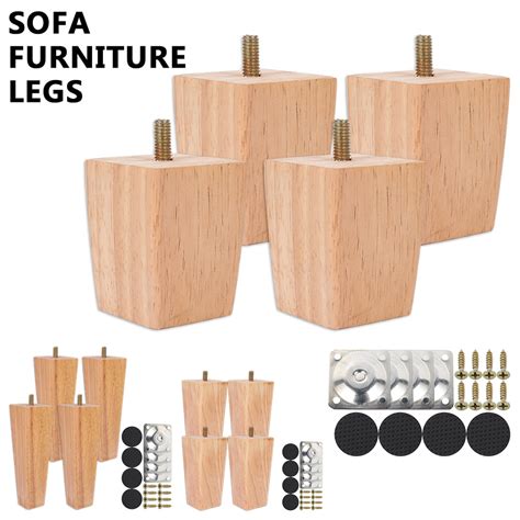 Miuline 4pcs Sofa Legs Wooden Furniture Legssolid Wood Square Walnut