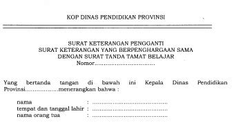 Format Surat Keterangan Pengganti Surat Keterangan Yang Berpenghargaan